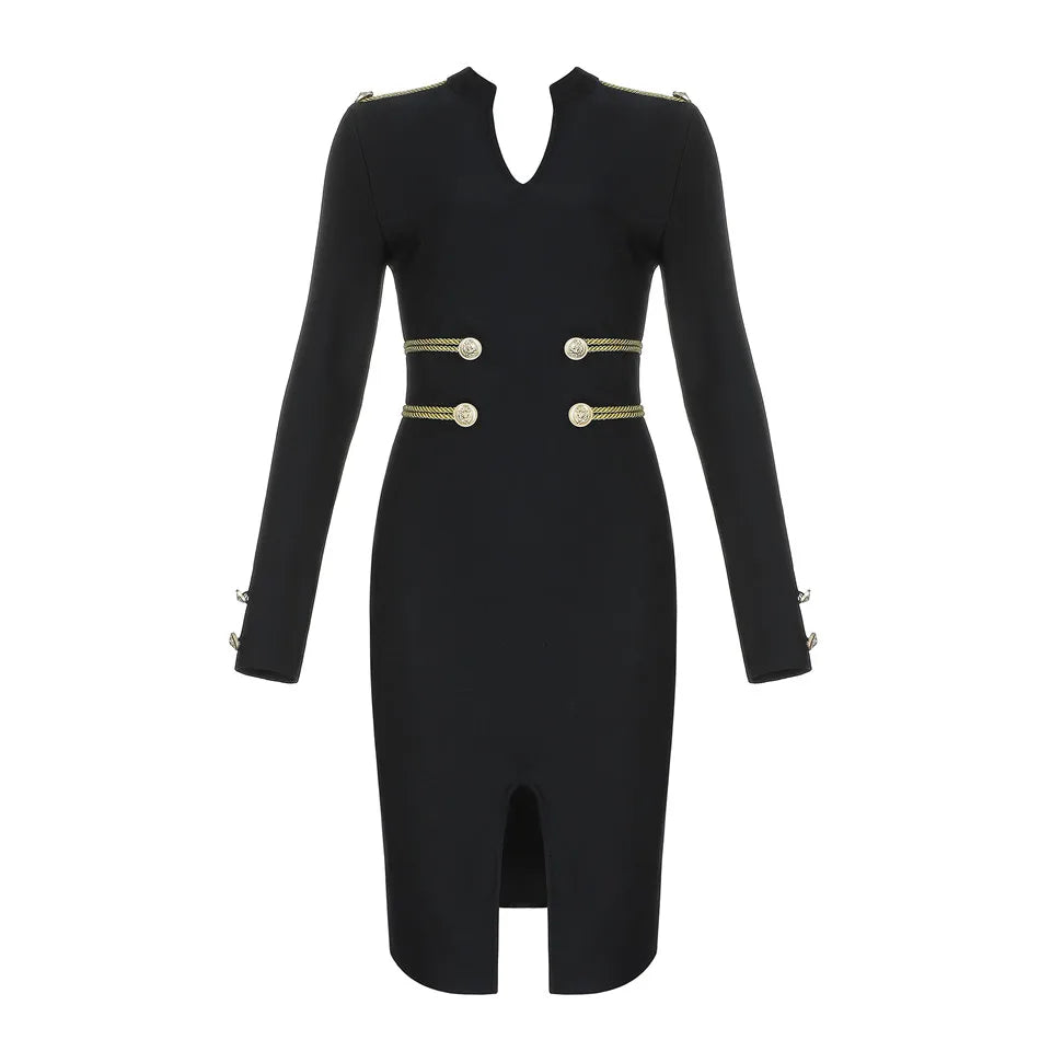 Winter Women's Bandage Dress Long Sleeve Elegant Button Sexy Black Solid Casual Sexy Mini Evening Party Bodycon Dresses Outfits
