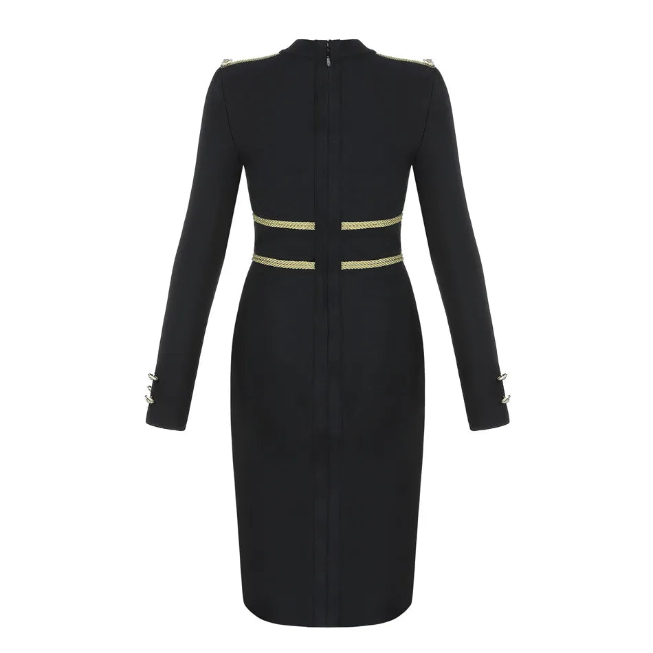Winter Women's Bandage Dress Long Sleeve Elegant Button Sexy Black Solid Casual Sexy Mini Evening Party Bodycon Dresses Outfits