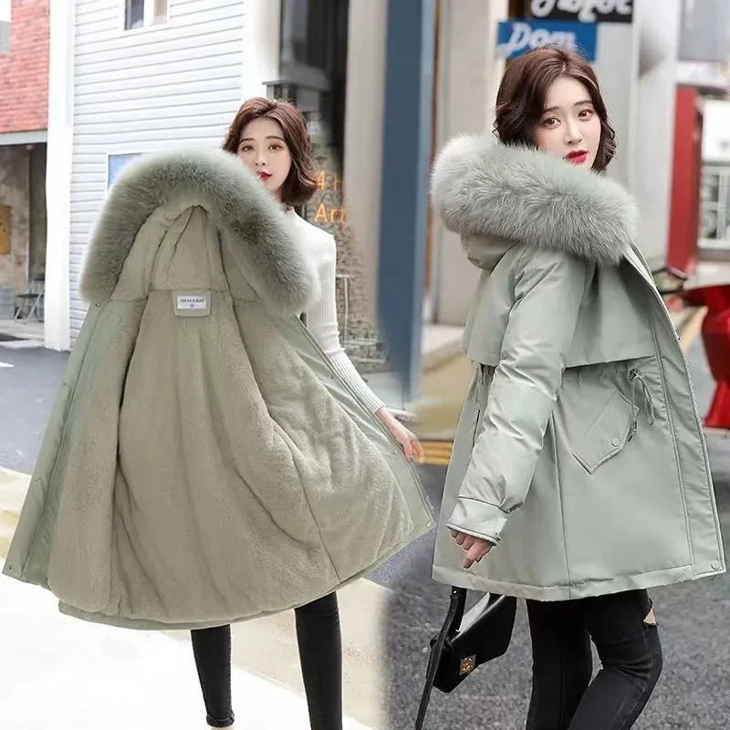 Winter Coat 2025 New Women's Thick Cotton Jacket Women's Medium long Korean version Fur collar Coat Female Warm Parka Overcoat