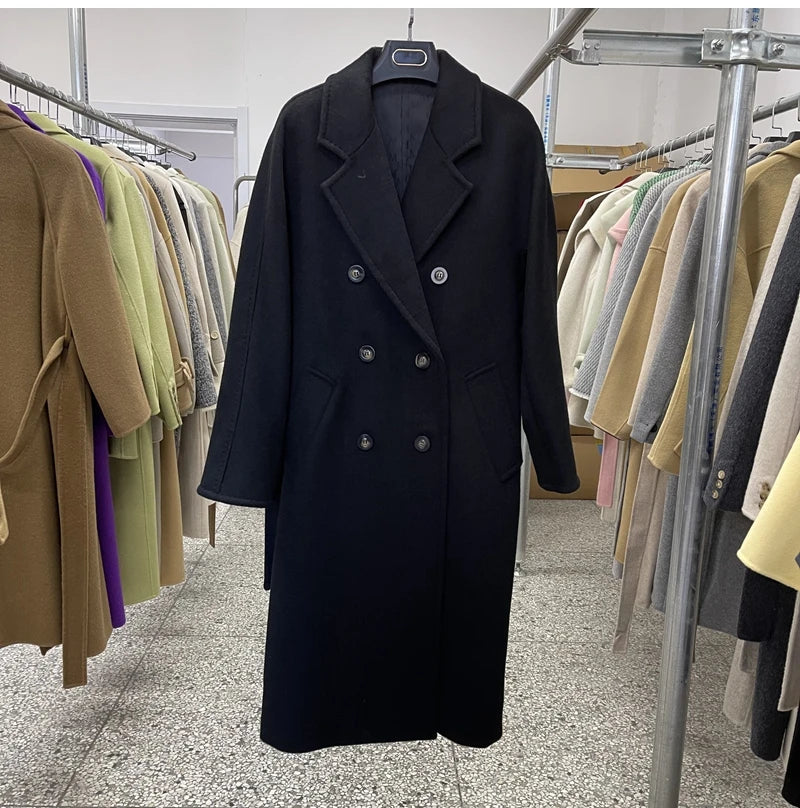 Winter Thick Warm Woolen Women Coat 90% Wool Cashmere Belted Coat 101801 Double-sided Cashmere Jacket Women's Xlong Luxury