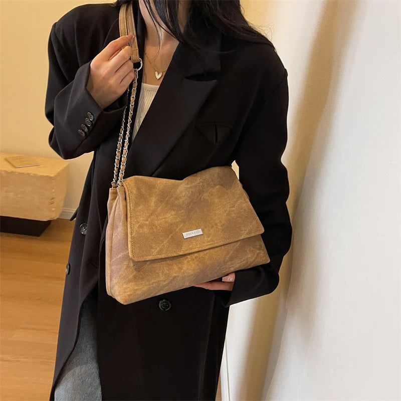 LEFTSIDE Retro Chain Leather Shoulder Bags for Women Simple Tote Bag 2025 Winter Crossbody Bag Lady Travel Vintage Handbags