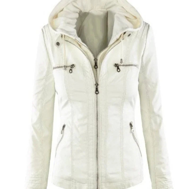 2025 Fashion Winter Faux Leather Jacket Women's Basic Jackets Hooded Black Slim Motorcycle Jacket Women Coats Female Jaqueta
