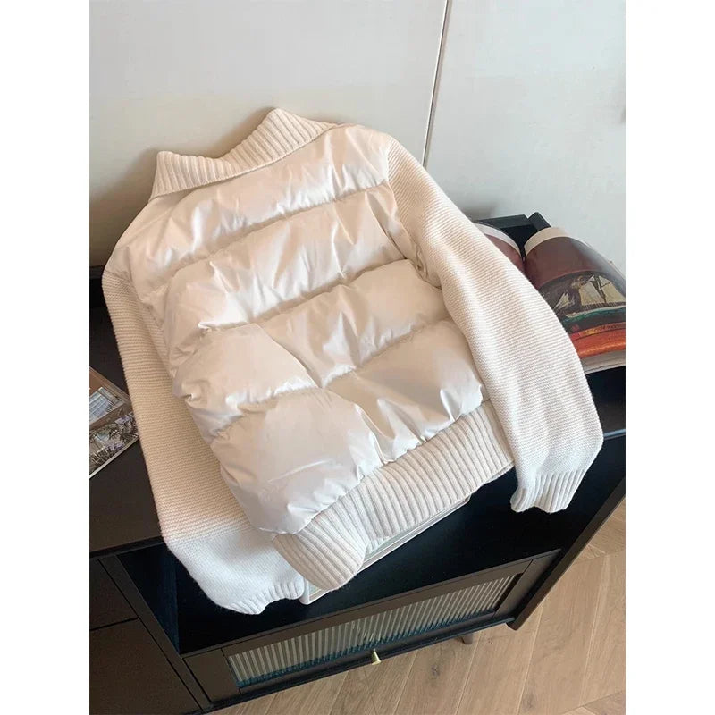Women's Winter Coat 2025 New Fashion Faux Mink Fur Patchwork Knitted Jacket Female Short Style Warm Cotton-padded Outerwear