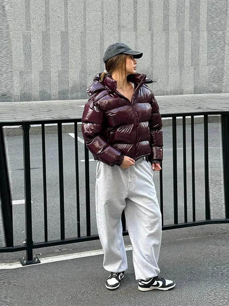 2026 Winter Women's Jackets With Hood Casual Stand Collar Zipper Long Sleeve Warm Female Coat Lady Street Chic Down Jacket New
