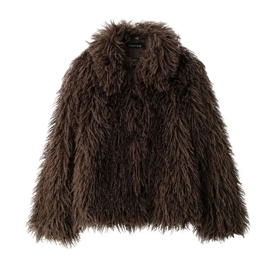 HH Winter Female Trendy Elegant Fur Coats Casual Solid Long Sleeves Turn Down Collar 3 Colors Autumn Warm Chic Jackets