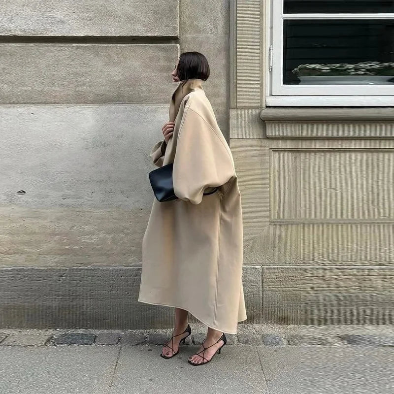 Women's Winter Coat 2026 New Autumn Korean Stand Collar Batwing Sleeve Loose Oversized Long Coats Casual Street Chic Outwear