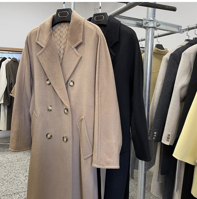 Winter Thick Warm Woolen Women Coat 90% Wool Cashmere Belted Coat 101801 Double-sided Cashmere Jacket Women's Xlong Luxury