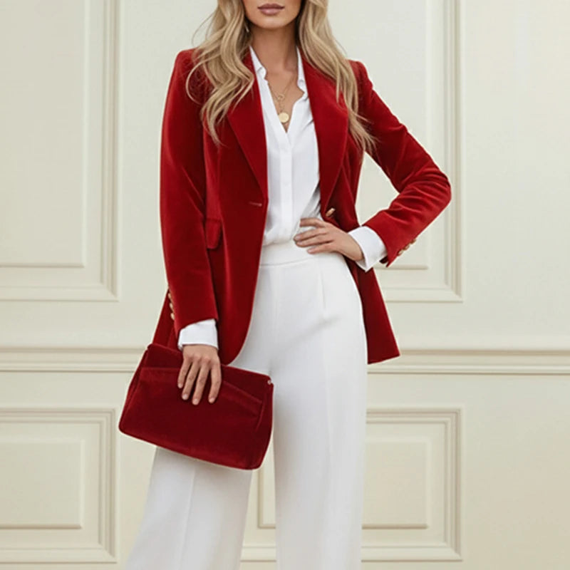 Modigirl Women's Fall Winter Velvet Blazer Jackets 2025 New Fashion Solid Color Loose Buttoned Coat Trendy Coat for Urban Ladies