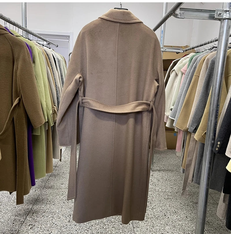 Winter Thick Warm Woolen Women Coat 90% Wool Cashmere Belted Coat 101801 Double-sided Cashmere Jacket Women's Xlong Luxury