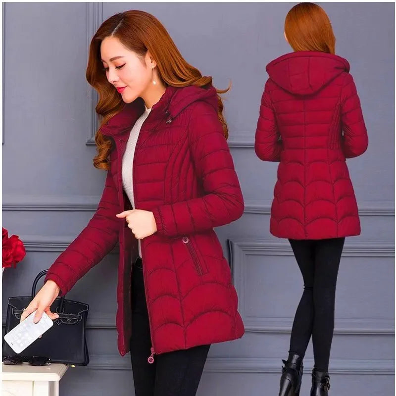 Winter Coat Women 2026 Fashion Middle Age Mother Slim Down Cotton Hooded Jacket Plus Size Casual Solid Warm Thick Outwear Parka