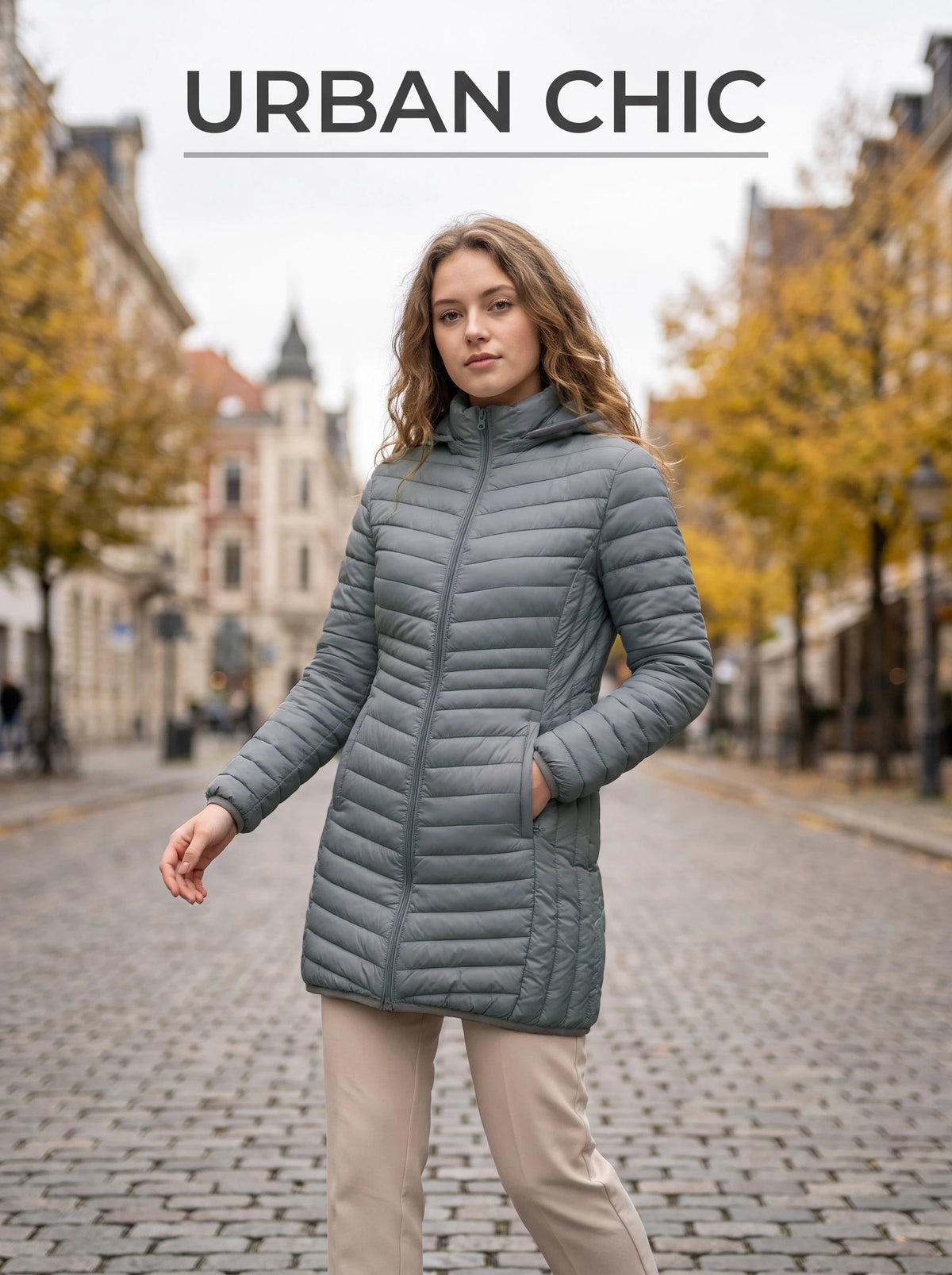 Women's winter ultra light padded cotton jacket with detachable hood, solid color jacket, lightweight mid length parka