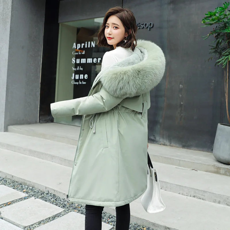 Winter Jacket 2026 New Women Parka Clothes Long Coat Wool Liner Hooded Jacket Fur Collar Thick Warm Snow Wear Padded Parka