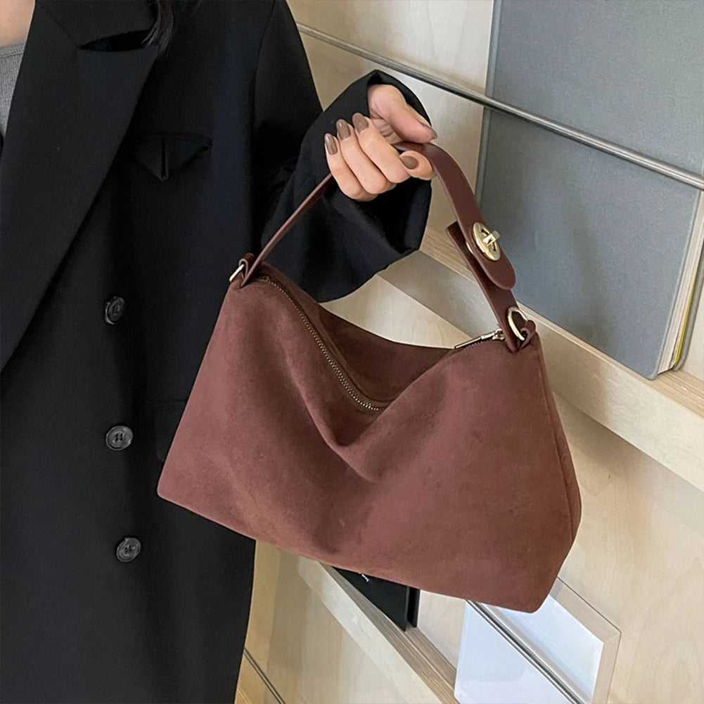 Fashion Autumn Winter Big Boston Tote Soft Matte Suede Cow Leather Women's Handbag Shoulder Crossbody Bag For Women Grey Brown