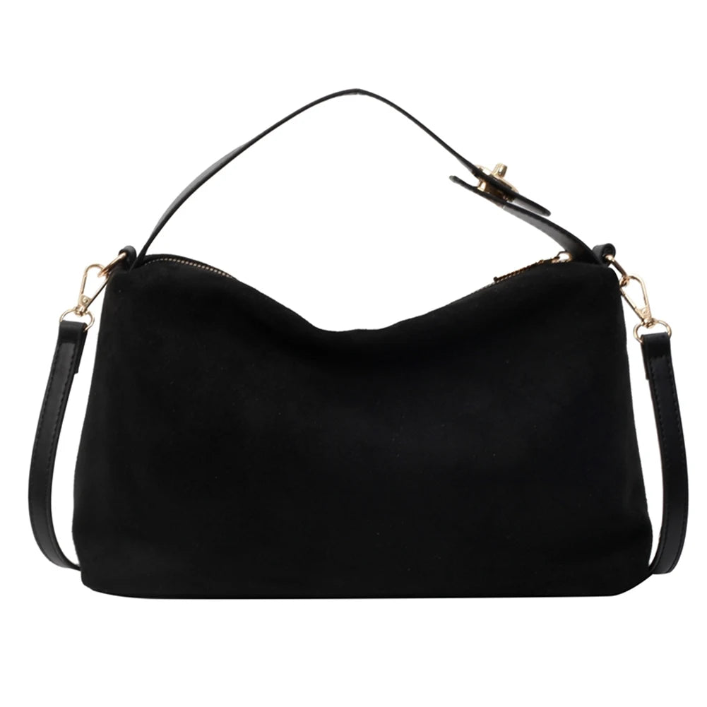 Fashion Autumn Winter Big Boston Tote Soft Matte Suede Cow Leather Women's Handbag Shoulder Crossbody Bag For Women Grey Brown