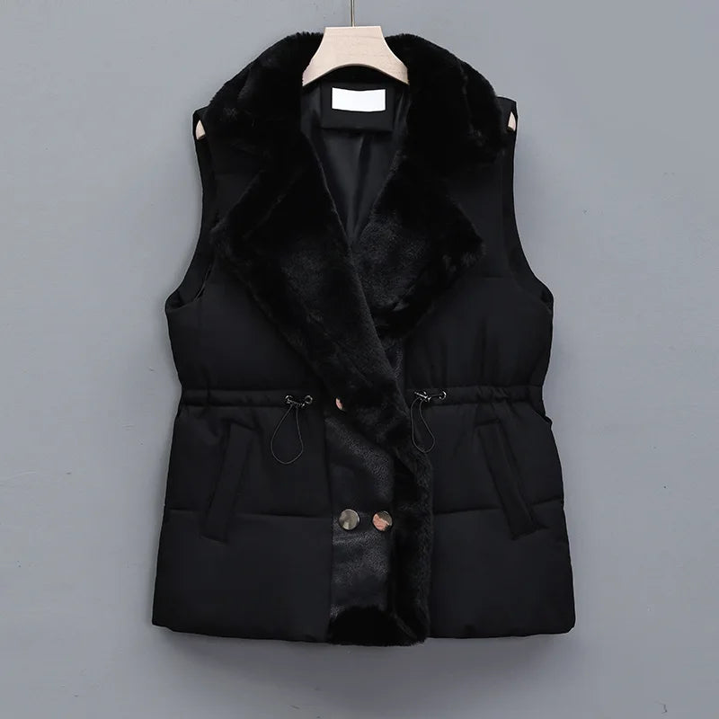 Autumn Winter Elegant Fur Integrated Down Cotton Vest Jacket Women's Fashion Suit Collar Waistcoat Female Short Jackets Clothing