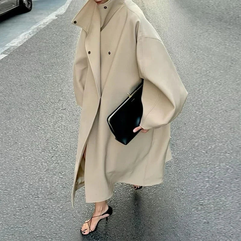 Women's Winter Coat 2026 New Autumn Korean Stand Collar Batwing Sleeve Loose Oversized Long Coats Casual Street Chic Outwear