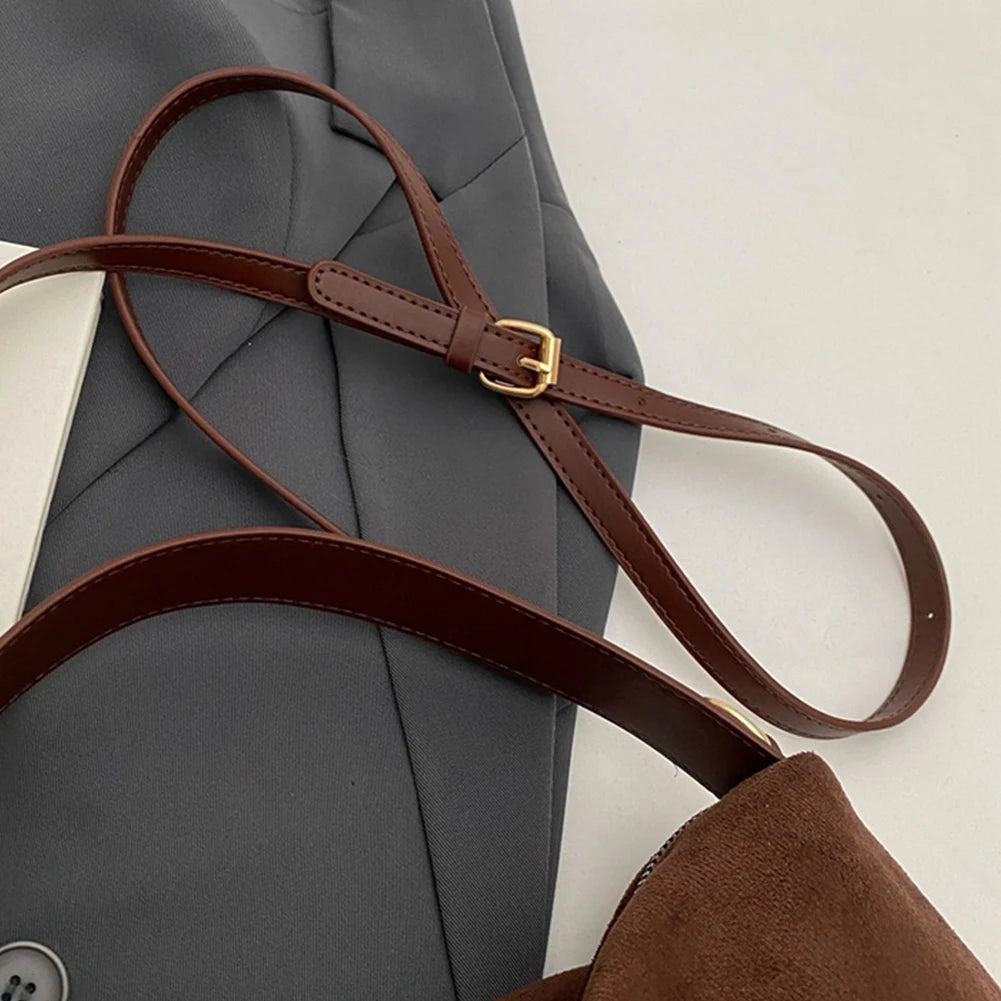 Fashion Autumn Winter Big Boston Tote Soft Matte Suede Cow Leather Women's Handbag Shoulder Crossbody Bag For Women Grey Brown
