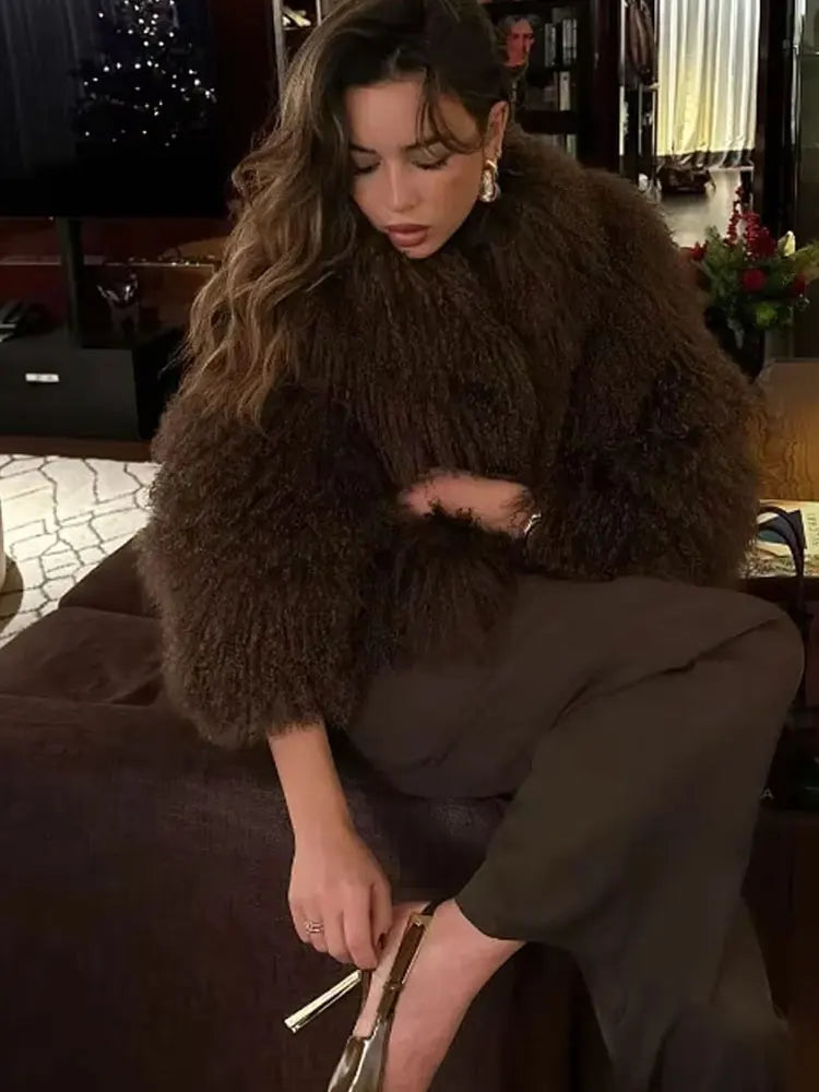 HH Winter Female Trendy Elegant Fur Coats Casual Solid Long Sleeves Turn Down Collar 3 Colors Autumn Warm Chic Jackets