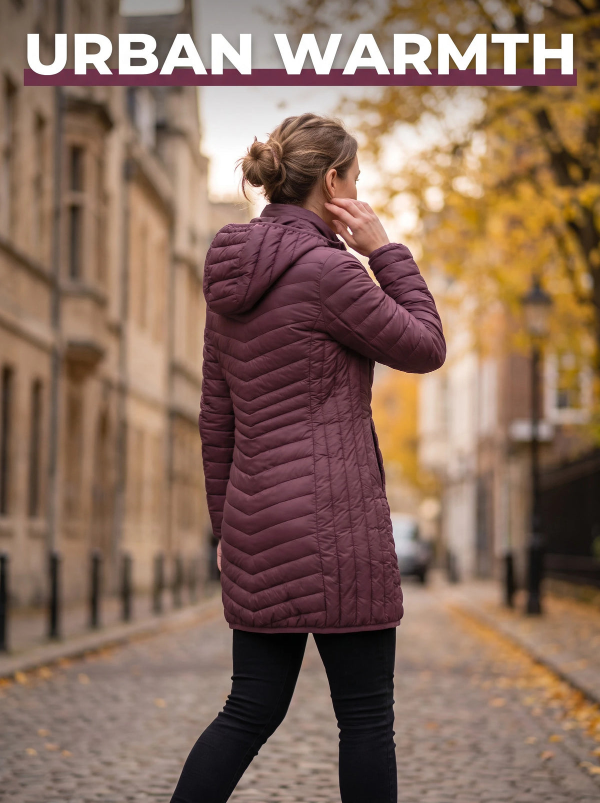 Women's winter ultra light padded cotton jacket with detachable hood, solid color jacket, lightweight mid length parka