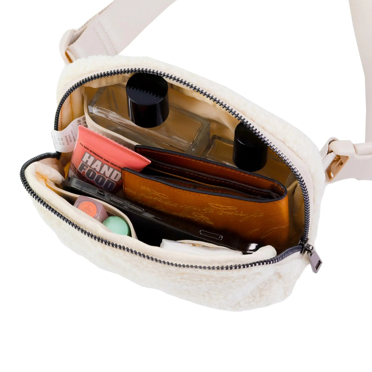 Winter Fleece Belt Bag for Everywhere Women Crossbody Bag White Fanny Pack Bag Small Waist Bag with Adjustable Strap (Ivory)