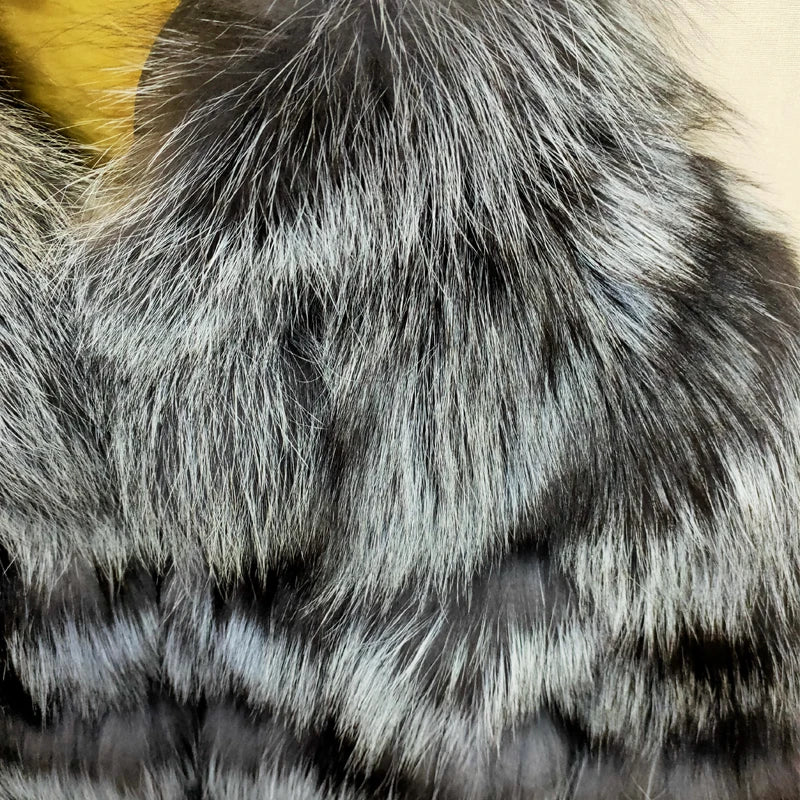 Women's winter warm real fox fur coat, wearing a hat, real fur coat, natural new fox jacket