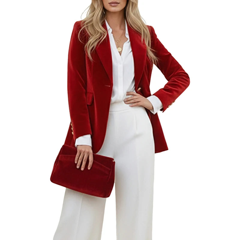 Modigirl Women's Fall Winter Velvet Blazer Jackets 2025 New Fashion Solid Color Loose Buttoned Coat Trendy Coat for Urban Ladies