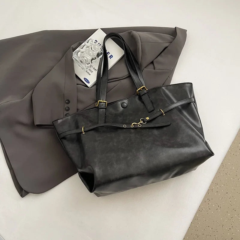 Retro Big PU Leather Shoulder Bag for Women 2026 Winter Trend New Y2K Fashion Handbags Females Travel Luxury Tote Bag  bolsas