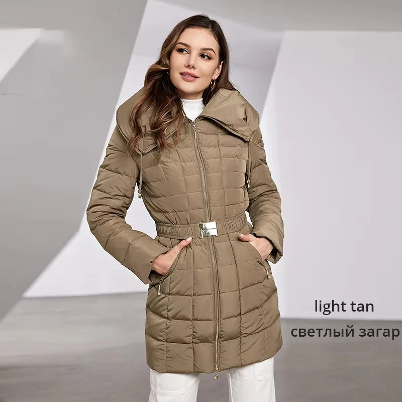 Astrid 2023 New Women's Winter Jacket Hooded Belt Long Parkas Warm Padding Puffer Plaid Quilted Coat Down Jacket Thick Snow Wear