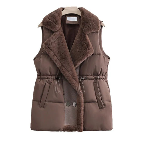 Autumn Winter Elegant Fur Integrated Down Cotton Vest Jacket Women's Fashion Suit Collar Waistcoat Female Short Jackets Clothing