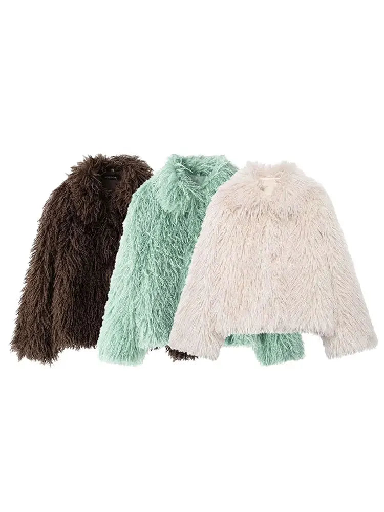 HH Winter Female Trendy Elegant Fur Coats Casual Solid Long Sleeves Turn Down Collar 3 Colors Autumn Warm Chic Jackets