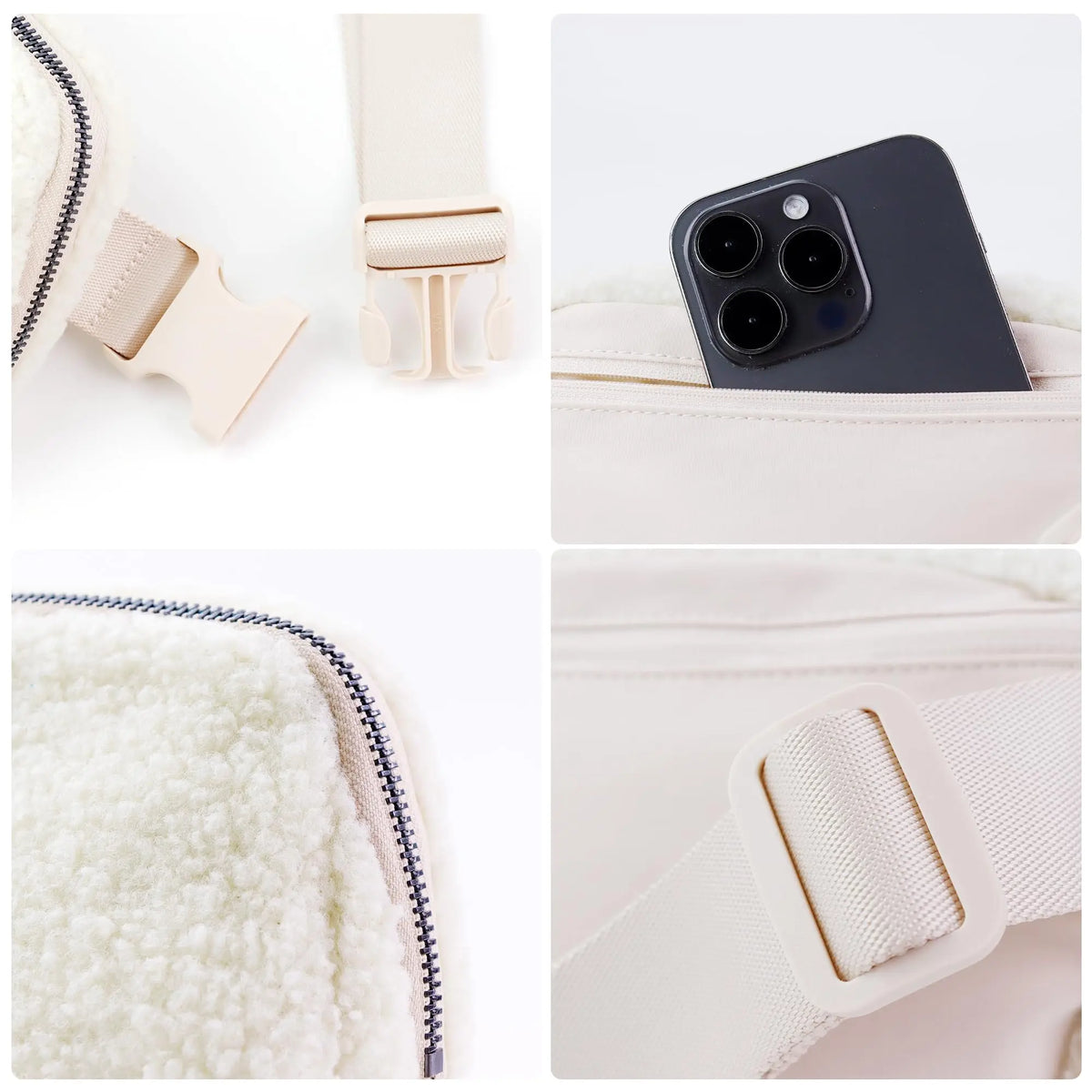 Winter Fleece Belt Bag for Everywhere Women Crossbody Bag White Fanny Pack Bag Small Waist Bag with Adjustable Strap (Ivory)