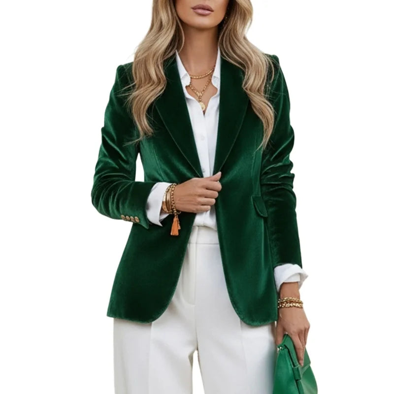 Modigirl Women's Fall Winter Velvet Blazer Jackets 2025 New Fashion Solid Color Loose Buttoned Coat Trendy Coat for Urban Ladies