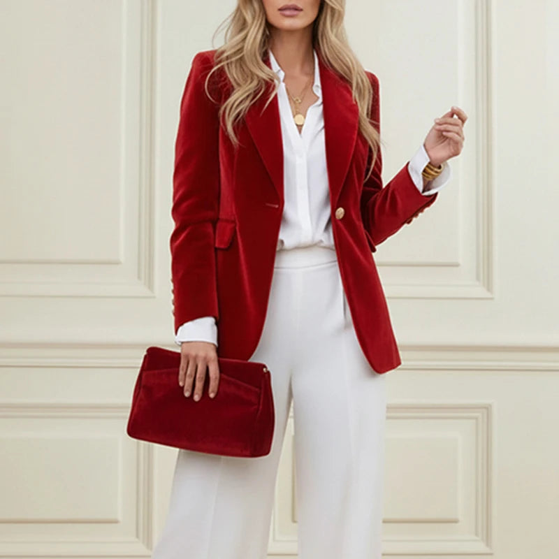 Modigirl Women's Fall Winter Velvet Blazer Jackets 2025 New Fashion Solid Color Loose Buttoned Coat Trendy Coat for Urban Ladies