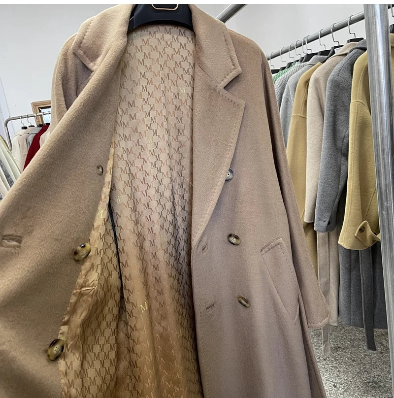 Winter Thick Warm Woolen Women Coat 90% Wool Cashmere Belted Coat 101801 Double-sided Cashmere Jacket Women's Xlong Luxury