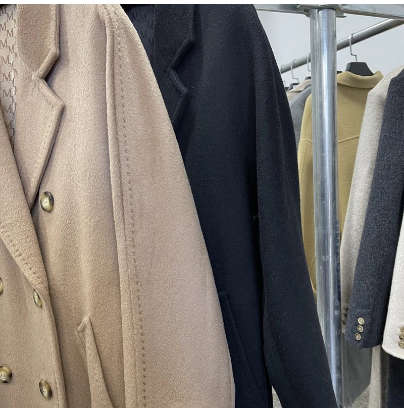 Winter Thick Warm Woolen Women Coat 90% Wool Cashmere Belted Coat 101801 Double-sided Cashmere Jacket Women's Xlong Luxury