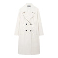 Winter Coat For Women 2024 Solid Lapel Double Breasted Long Cardigan Top Female Pokcet Streetwear Woman New In OuterCoat