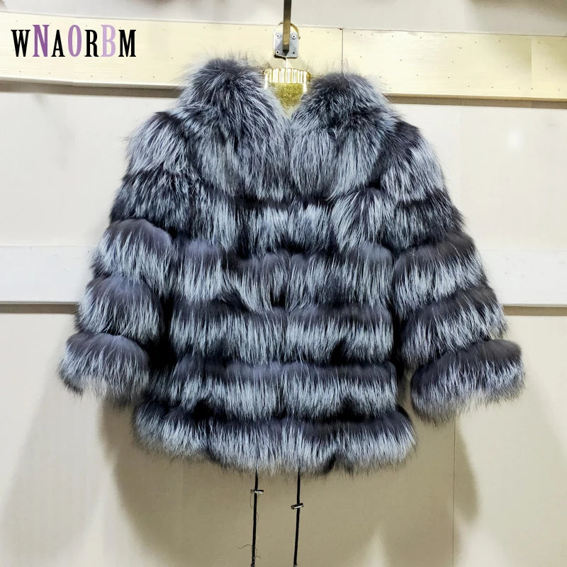 Women's winter warm real fox fur coat, wearing a hat, real fur coat, natural new fox jacket
