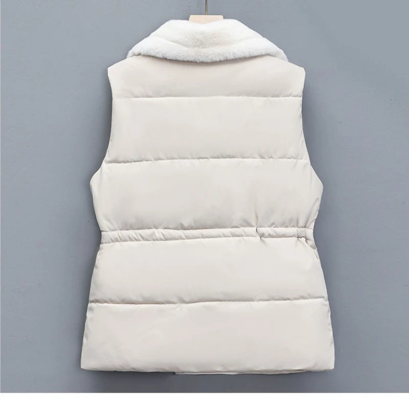 Autumn Winter Elegant Fur Integrated Down Cotton Vest Jacket Women's Fashion Suit Collar Waistcoat Female Short Jackets Clothing