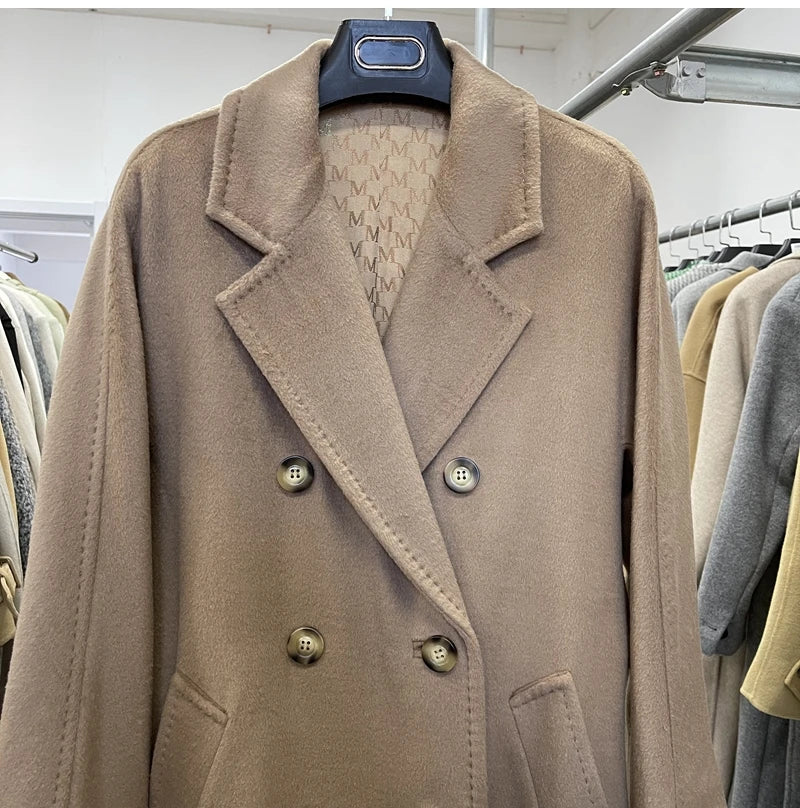 Winter Thick Warm Woolen Women Coat 90% Wool Cashmere Belted Coat 101801 Double-sided Cashmere Jacket Women's Xlong Luxury