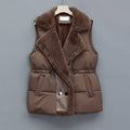 Autumn Winter Elegant Fur Integrated Down Cotton Vest Jacket Women's Fashion Suit Collar Waistcoat Female Short Jackets Clothing