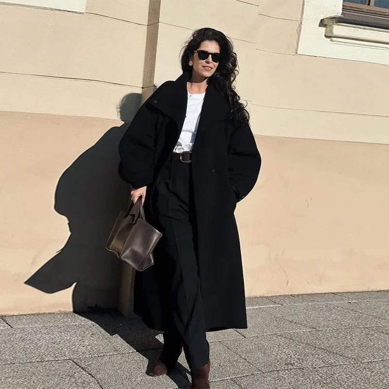 Women's Winter Coat 2026 New Autumn Korean Stand Collar Batwing Sleeve Loose Oversized Long Coats Casual Street Chic Outwear