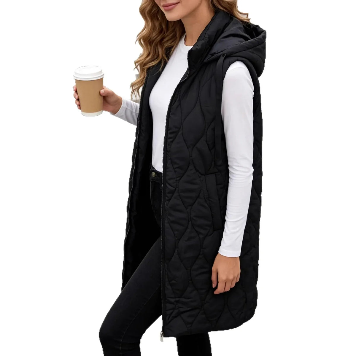 Winter Women Long Hooded Cotton Padded Vest Mid-Length Sleeveless Warm Zip Waistcoat Casual Loose Gilet Winter Coat Female