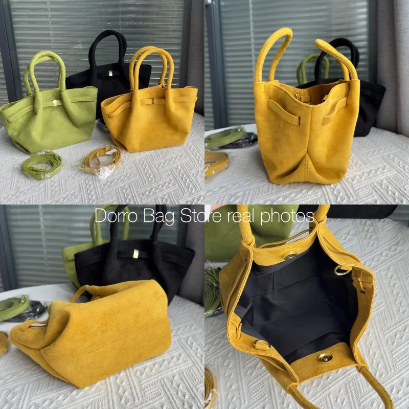 Matte Leather Suede Tote Handbags for Women Large Capacity Retro Shoulder Bag Fall Winter Belt Design Female Crossbody Bags