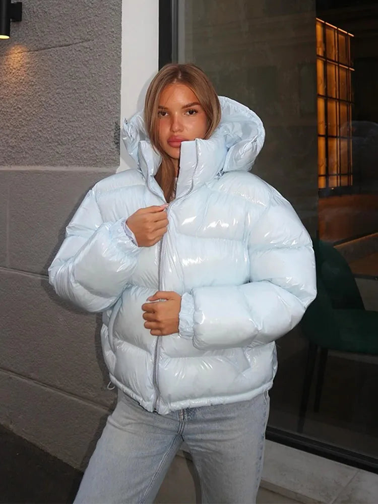 2026 Winter Women's Jackets With Hood Casual Stand Collar Zipper Long Sleeve Warm Female Coat Lady Street Chic Down Jacket New