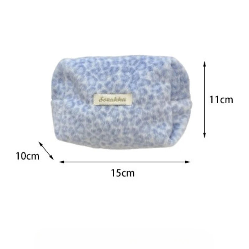 New autumn winter leopard print plush makeup bag Large Capacity Women Cosmetic Bag with Zipper Travel Clutch
