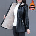 Winter Coat New Fashion Soft Leather Clothes Women's Long Sheep Leather Jacket Plus Velvet Padded Warm Coat