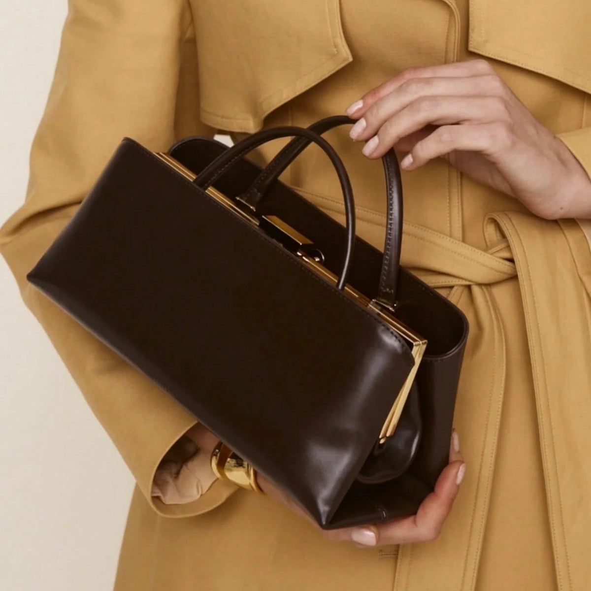 Women Frame Clasp Clutch Shoulder Bag Tote Handbag 2025 Winter New Bag Coffee Black Off White Color
