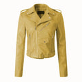 Autumn Winter Faux Leather Jacket for Women Turn-down Collar Zip-up Zipper Rivet Decor Motorcycle Jacket Coat Outerwear