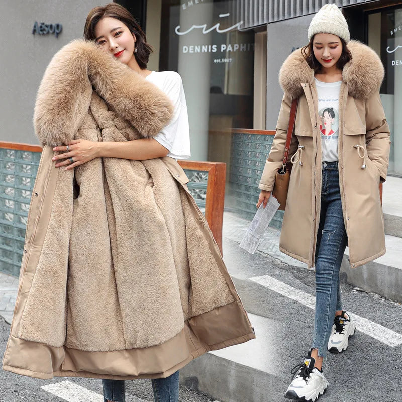Winter Jacket 2026 New Women Parka Clothes Long Coat Wool Liner Hooded Jacket Fur Collar Thick Warm Snow Wear Padded Parka
