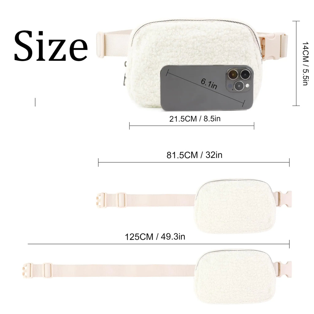Winter Fleece Belt Bag for Everywhere Women Crossbody Bag White Fanny Pack Bag Small Waist Bag with Adjustable Strap (Ivory)